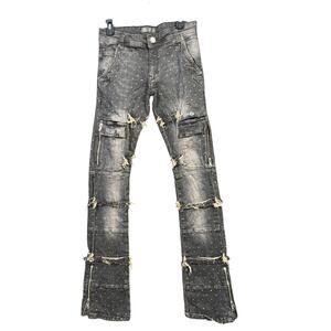 Elite Jeans Pants Mens 29x34 Distressed Studded Zipper Pockets Denim Unique